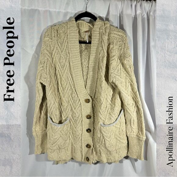 FREE PEOPLE MONTANA CABLEKNIT CARDI SWEATER IN TEA NEW SMALL PETITE - Picture 4 of 11